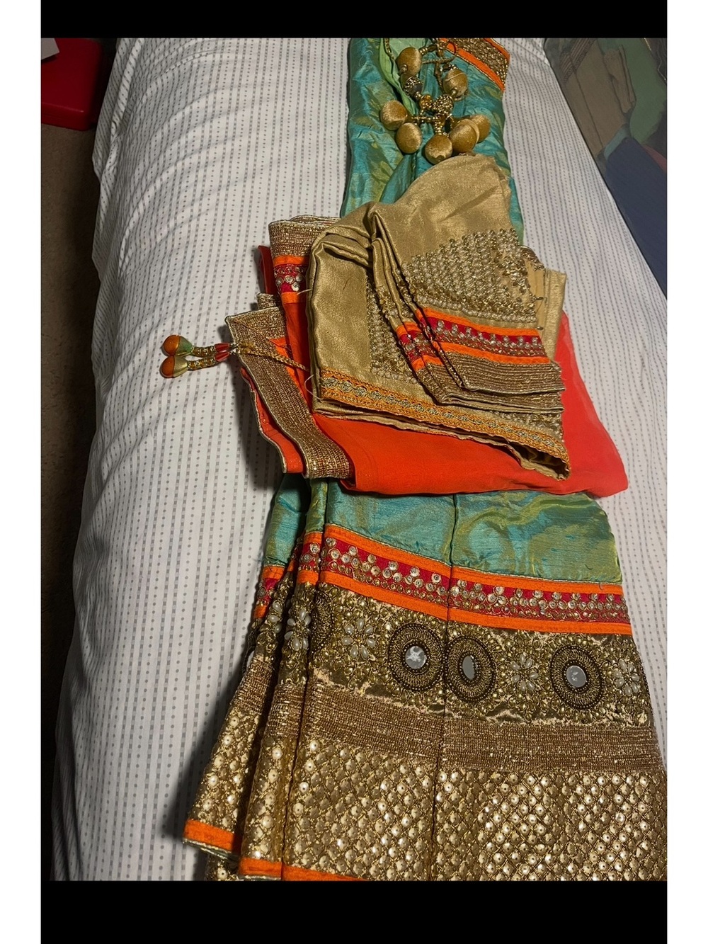 Gold & Orange Embellished Women's Scarf Set